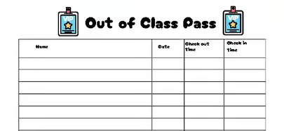 FREE Hall Pass sign out/in sheet
