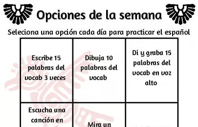Homework Menu – Opciones de la Semana
